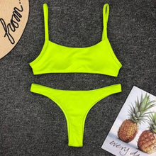 Load image into Gallery viewer, Neon Yellow Green Swimsuit Women Push Up Padded Micro Bikini Summer Beach Bathing Suit Beach Swimwear  Women's Scoop Neck Cut Out Front Lace Up Back High Cut One Piece Swimsuit
