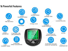 Load image into Gallery viewer, Bike Computer Wireless Waterproof Bicycle Computer 16 Functions Speed Cycle Speedometer Waterproof Wireless Bicycle Bike Computer And Cycling Odometer With Multi-Function LCD Backlight Display
