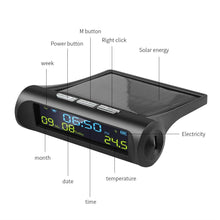 Load image into Gallery viewer, Solar Car Digital Clock with LCD Time Date In-Car Temperature Display for Outdoor Personal Car Part Decoration Universal Wireless Car Head Up Display Digital GPS Speedometer MPH Solar Battery USB Charged with Time Clock
