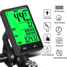 Load image into Gallery viewer, Wireless Bike Computer Rainproof Speedometer Odometer Stopwatch Wireless Waterproof Bicycle Cycle Speedometer And Odometer With Automatic Wake-up Backlight Motion Sensor LCD Display
