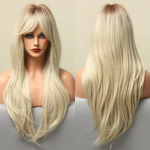 Load image into Gallery viewer, Long Dark Brown Synthetic Wigs for Women Silky Wavy Wig With Air Bangs Heat Resistant Fiber Cosplay Daily Party Replacement Wig Wigs For Black Women Cosplay Wigs For Women
