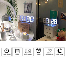 Load image into Gallery viewer, 3D Large LED Digital Wall Clock Date Time Celsius Nightlight Display Table Desktop Clocks 3D Digital Alarm Clock Modern Design LED Wall Desk Clocks 12/24H Time /Date/ Temperature Display Nightlight /Brightness Adjustable/ Alarm Clock For Living Room
