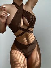 Load image into Gallery viewer, Halter Hollow Cross Bikinis Set Swimsuit Women's New Solid Two-Piece Swimwear Two Piece Swimsuit Halter Crisscross Cut Out Bikini Wrap Top with High Waist  Bottom Beach Swimwear Summer Beachwear Woman Bath Bathing Suit
