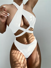 Load image into Gallery viewer, Halter Hollow Cross Bikinis Set Swimsuit Women's New Solid Two-Piece Swimwear Two Piece Swimsuit Halter Crisscross Cut Out Bikini Wrap Top with High Waist  Bottom Beach Swimwear Summer Beachwear Woman Bath Bathing Suit
