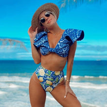 Load image into Gallery viewer, Two-Pieces Women  Push-Up Padded Bra Ruffles Bandage Bikini Set Swimsuit  Women's Bathing Suits Ruffles Flounce Bikini Sets Low Rise Two Piece Swimsuit Swimwear Bathing Suit Beachwear
