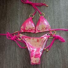 Load image into Gallery viewer, Shiny Solid Bikini Swimsuit Halter Swimwear Bathing Suit Women Bling Sequin Bikini Set Beach Wear Women Shiny Bikini Micro String Two Pieces Swimsuit Female Summer Swimwear
