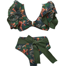 Load image into Gallery viewer, Two-Pieces Women Floral Push-Up Padded Bra Ruffles Bikini Set Swimsuit Swimwear Bathing Suit Beachwear Floral Printed Swimsuit Knotted String Triangle Bikini Tie Side High Cut Cheeky Bikini Set
