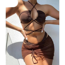 Load image into Gallery viewer, Halter Hollow Cross Bikinis Set Swimsuit Women's New Solid Two-Piece Swimwear Two Piece Swimsuit Halter Crisscross Cut Out Bikini Wrap Top with High Waist  Bottom Beach Swimwear Summer Beachwear Woman Bath Bathing Suit
