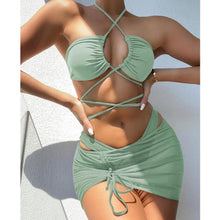Load image into Gallery viewer, Halter Hollow Cross Bikinis Set Swimsuit Women's New Solid Two-Piece Swimwear Two Piece Swimsuit Halter Crisscross Cut Out Bikini Wrap Top with High Waist  Bottom Beach Swimwear Summer Beachwear Woman Bath Bathing Suit
