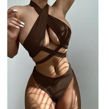 Load image into Gallery viewer, Halter Hollow Cross Bikinis Set Swimsuit Women's New Solid Two-Piece Swimwear Two Piece Swimsuit Halter Crisscross Cut Out Bikini Wrap Top with High Waist  Bottom Beach Swimwear Summer Beachwear Woman Bath Bathing Suit

