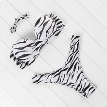 Load image into Gallery viewer, Bikini Set High Cut Solid  Swimsuit Women Swimwear Push Up Bathing Suit Beachwear Leopard Bikini Women's Ribbed Underwire Bikini High Cut Bikini V Swimwear Butterfly Print High Leg Bikini Swimsuit
