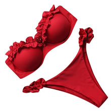 Load image into Gallery viewer, Bikini Set High Cut Solid  Swimsuit Women Swimwear Push Up Bathing Suit Beachwear Leopard Bikini Women's Ribbed Underwire Bikini High Cut Bikini V Swimwear Butterfly Print High Leg Bikini Swimsuit
