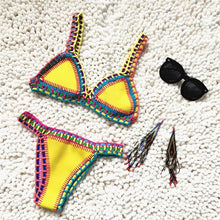 Load image into Gallery viewer, Handmade Women Bikini Crochet Knit Swimwear Halter Patchwork Bathing Suit Women's Swimsuit Strappy Side 2 Piece Bikini Set Triangle Beach Swimwear
