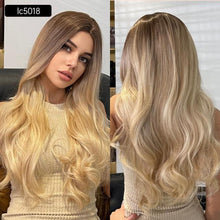 Load image into Gallery viewer, Long Womens Wigs with Bangs Ombre Brown Platinum Blonde Wigs Side Part Synthetic Wavy Wigs Women Cosplay Party Wigs For Black Women Cosplay Wigs For Women
