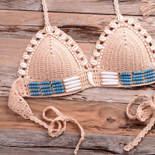 Load image into Gallery viewer, Vintage Blue Bikinis 2 Piece Halter Bikini Set Women High Waist Sequin Swimsuit  Set Handmade Crochet High Quality Swimsuit Women Push Up Swimwear Knitted Beach Wear Bathing Suit

