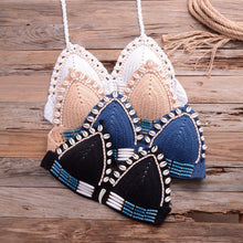 Load image into Gallery viewer, Vintage Blue Bikinis 2 Piece Halter Bikini Set Women High Waist Sequin Swimsuit  Set Handmade Crochet High Quality Swimsuit Women Push Up Swimwear Knitted Beach Wear Bathing Suit
