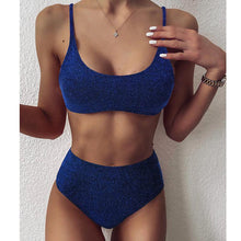 Load image into Gallery viewer, Female Swimsuit Women String Triangle Top Bikini Bottom Printed Push Up Swimsuit Bikini Sets Two Piece Split Button Beachwear Bathing Suit High Waist Bathing Suit High Cut
