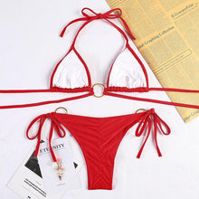 Load image into Gallery viewer, Bikinis Micro Adjustable Swimwear Women Summer Bikini Set Modern Colorful Print Beach Wear Women's Comfortable Swimsuit Knotted String Triangle Bikini Tie Side High Cut Bikini Set
