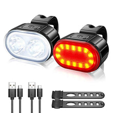 Load image into Gallery viewer, 2PCS LED Bike Light Bicycle Front Rear lights USB Charge Headlight Cycling Taillight Bicycle Super Bright Front And Back Bicycle Lights USB Rechargeable Durable Waterproof Mountain Helmet Road Night Riding For Bike
