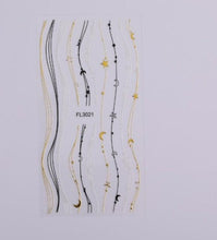 Load image into Gallery viewer, Black White 3D Nail Stickers Metal Gold Silver Geometric Tassel Strip Line Adhesive Transfer Decals Nail Art Design  Gold Silver Metal Nail Sticker  Metallic Curve Strip Line Nail Decal Self-Adhesive 3D Wave Design Nail Tips Decorations Manicure for Women
