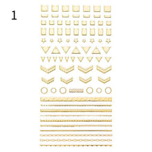 Load image into Gallery viewer, Black White 3D Nail Stickers Metal Gold Silver Geometric Tassel Strip Line Adhesive Transfer Decals Nail Art Design  Gold Silver Metal Nail Sticker  Metallic Curve Strip Line Nail Decal Self-Adhesive 3D Wave Design Nail Tips Decorations Manicure for Women
