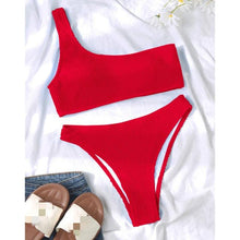 Load image into Gallery viewer, Women One-Shoulder Bikini Swimsuit Women Push Up Swimwear Women's Bathing Suit Comfortable Bikini Ribbed Two Piece Swimsuit Bikini Set Summer Bathing Suit Beach Wear Swimming Suit
