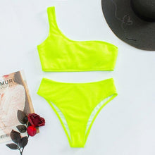 Load image into Gallery viewer, Women One-Shoulder Bikini Swimsuit Women Push Up Swimwear Women's Bathing Suit Comfortable Bikini Ribbed Two Piece Swimsuit Bikini Set Summer Bathing Suit Beach Wear Swimming Suit
