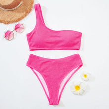 Load image into Gallery viewer, Women One-Shoulder Bikini Swimsuit Women Push Up Swimwear Women's Bathing Suit Comfortable Bikini Ribbed Two Piece Swimsuit Bikini Set Summer Bathing Suit Beach Wear Swimming Suit
