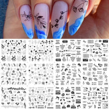 Load image into Gallery viewer, Autumn Simple Green Pink Pattern Water Nail Decal Sticker Flower Leaf Tree Winter Slider For Nail Art Manicuring Decoration Decals for Nail Art Decoration Including Hearts Stars Letters Bowknot Leaves Flowers Plants Fruits Butterflies
