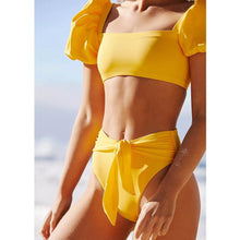 Load image into Gallery viewer, Bikini New 2 Piece Women Swimsuit Women's High Waist Bikini Set Fashion Puff Sleeve Swimwear Set Bathing Suits Solid Color Short Puff Sleeve Summer High Waist Cut Backless Bathing Suit Beachwear
