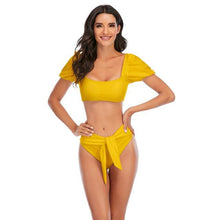 Load image into Gallery viewer, Bikini New 2 Piece Women Swimsuit Women's High Waist Bikini Set Fashion Puff Sleeve Swimwear Set Bathing Suits Solid Color Short Puff Sleeve Summer High Waist Cut Backless Bathing Suit Beachwear
