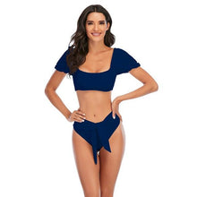 Load image into Gallery viewer, Bikini New 2 Piece Women Swimsuit Women's High Waist Bikini Set Fashion Puff Sleeve Swimwear Set Bathing Suits Solid Color Short Puff Sleeve Summer High Waist Cut Backless Bathing Suit Beachwear
