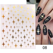 Load image into Gallery viewer, Rose Gold Star 3D Nail Stickers Silver Black White Star Heart Transfer Stickers for Nails DIY Decals Manicures Decoration Tips Nail Art Decals Water Transfer Nail Decals Sticker For Pretty Girl Self-Adhesive Nail Decals Designer Nail Stickers for Acrylic
