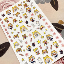 Load image into Gallery viewer, Cute rabbit Cute cat  Japanese Justice Girl 3D Back Glue Nail Sticker Nail Decoration Nail Art Nail Ornament Self Adhesive Nail Decals for Nail Art Decoration Including Hearts Stars Letters Bowknot Leaves Flowers Plants Fruits Butterflies for Woman
