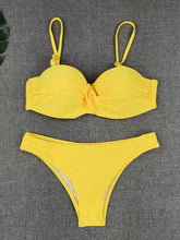 Load image into Gallery viewer, Bikini Sets Solid Color Swimsuit  Mid-Waist  Gather Cup Bikinis Women Swimwear Female Bathing Suits Beach wear  Two Piece Swimsuits Triangle Bikini swimsuits for Women
