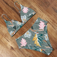 Load image into Gallery viewer, Bikini Swimwear Swimsuit Women Solid Bathing Suit Bikini Set With Pad Female High Waist Beachwear Women Bikini Swimsuits 2 Piece Deep V Neck Swimwear Adjustable Strap Back Bathing Suits
