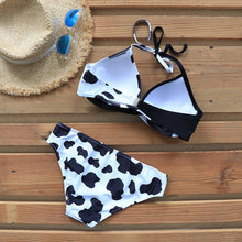 Load image into Gallery viewer, Push Up Women Bikinis Swimwear  Women's Bathing Suits Push Up Halter Bandage Bikini Floral Printing Swim Bottoms Two Piece Swimsuits Women Swimsuits Bathing Suit Halter  Leaf Print Beach Wear Plus Size
