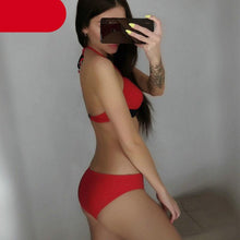 Load image into Gallery viewer, Push Up Women Bikinis Swimwear  Women's Bathing Suits Push Up Halter Bandage Bikini Floral Printing Swim Bottoms Two Piece Swimsuits Women Swimsuits Bathing Suit Halter  Leaf Print Beach Wear Plus Size
