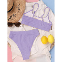 Load image into Gallery viewer, High Waist Bikinis Swimwear Women Push Up Swimsuits Solid High Waist Bikini Sets Sporty Two Pieces Swimsuit Scoop Neck Bathing Suits for Women Ribbed Bathing Suits High Cut Summer Beachwear

