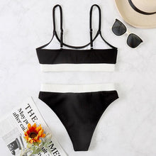 Load image into Gallery viewer, High Waist Bikinis Swimwear Women Push Up Swimsuits Solid High Waist Bikini Sets Sporty Two Pieces Swimsuit Scoop Neck Bathing Suits for Women Ribbed Bathing Suits High Cut Summer Beachwear
