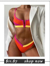 Load image into Gallery viewer, High Waist Bikinis Swimwear Women Push Up Swimsuits Solid High Waist Bikini Sets Sporty Two Pieces Swimsuit Scoop Neck Bathing Suits for Women Ribbed Bathing Suits High Cut Summer Beachwear
