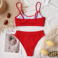 Load image into Gallery viewer, High Waist Bikini Swimsuits Women Push Up Swimwear Ribbed Bathing Suit Strap  Bikinis Set Beachwear High Waist Bathing Suit Full Coverage Two Piece Swimsuit
