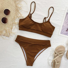Load image into Gallery viewer, High Waist Bikini Swimsuits Women Push Up Swimwear Ribbed Bathing Suit Strap  Bikinis Set Beachwear High Waist Bathing Suit Full Coverage Two Piece Swimsuit
