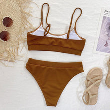 Load image into Gallery viewer, High Waist Bikini Swimsuits Women Push Up Swimwear Ribbed Bathing Suit Strap  Bikinis Set Beachwear High Waist Bathing Suit Full Coverage Two Piece Swimsuit
