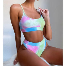 Load image into Gallery viewer, High Waist Bikini Swimsuits Women Push Up Swimwear Ribbed Bathing Suit Strap  Bikinis Set Beachwear High Waist Bathing Suit Full Coverage Two Piece Swimsuit
