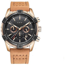 Load image into Gallery viewer, Men's Waterproof Watch With Chronometers Date Display Gold Detail Excellent Background Perfect Gift
