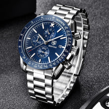 Load image into Gallery viewer, New Men Silver Blue Watch Business Analog Chronogragh Full Steel Luxury Casual Male Waterproof Sports Design Watches
