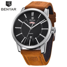 Load image into Gallery viewer, Business Fashion Men Watches Brown Luxury Military Leather Band Wristwatches  Date Week Display Watch
