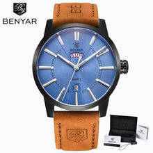 Load image into Gallery viewer, Business Fashion Men Watches Brown Luxury Military Leather Band Wristwatches  Date Week Display Watch
