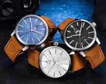 Load image into Gallery viewer, Business Fashion Men Watches Brown Luxury Military Leather Band Wristwatches  Date Week Display Watch
